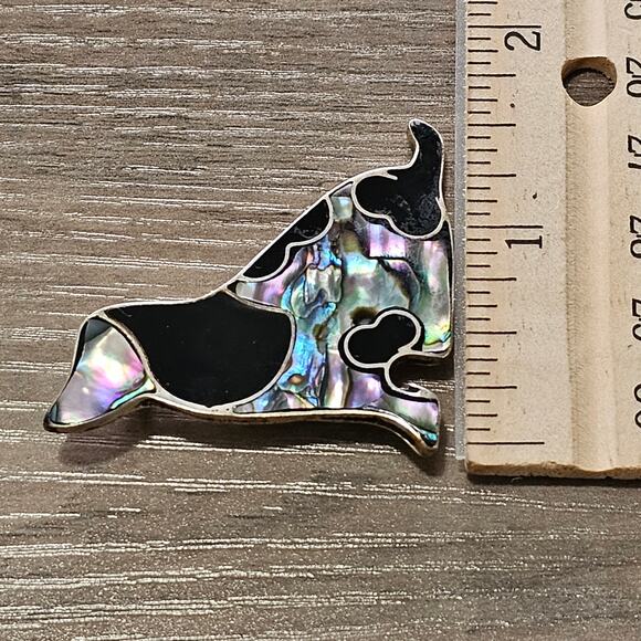 Vintage Alpaca Silver & Abalone Basset Hound Dog Brooch - Picture 3 of 6